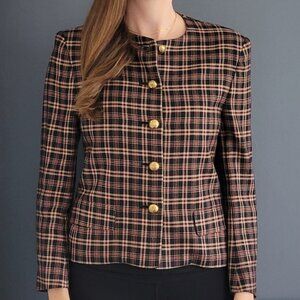 Vintage Jaeger Wool & Silk Plaid Blazer - Size 8